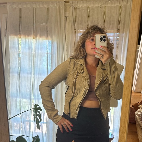 Free People Cropped Linen Moto Jacket - Picture 2 of 6